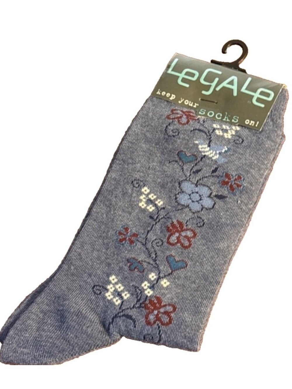 Womens LeGale Denim Floral Crew Socks Fits Shoe Size 4-10 Sock Size 9-11 Cotton - Picture 5 of 5